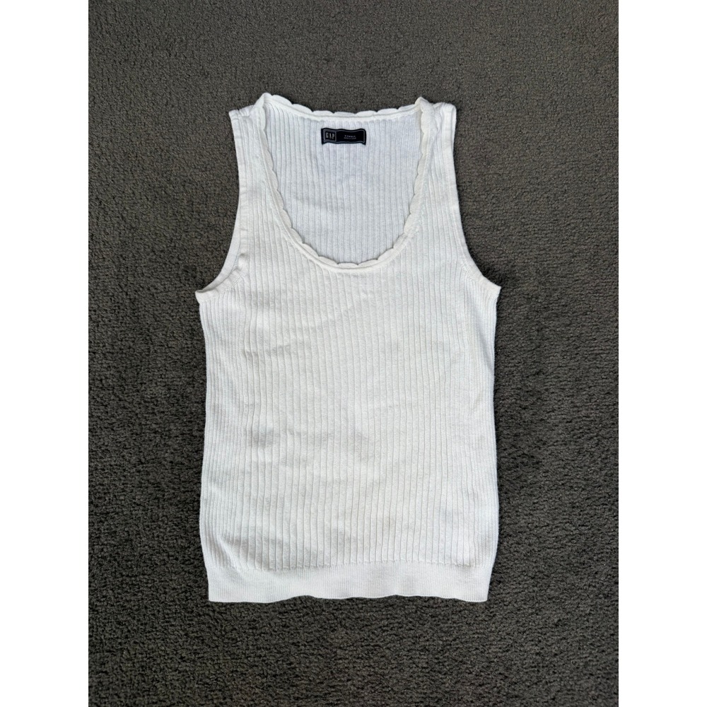 GAP Womens White Ribbed Knit Scalloped Scoop Neck Sleeveless Tank Top XS